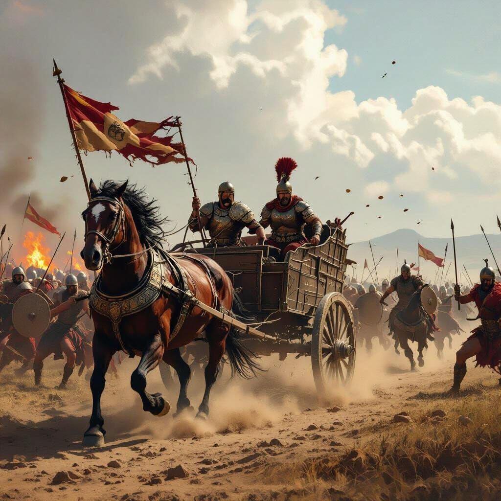 Epic Ancient War Scene Oil Painting