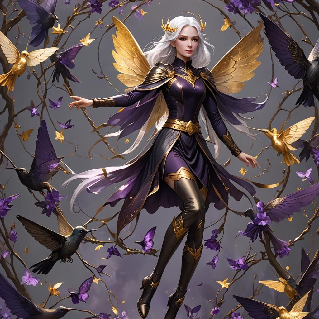Gold Fairy with Amethyst Crystal Wings