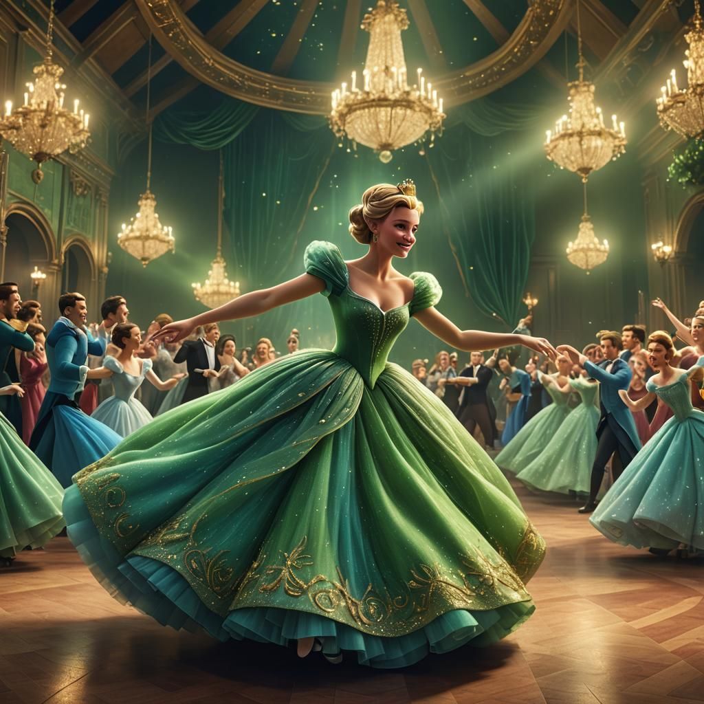 Cinderella Dancing at Ball in Pixar Style