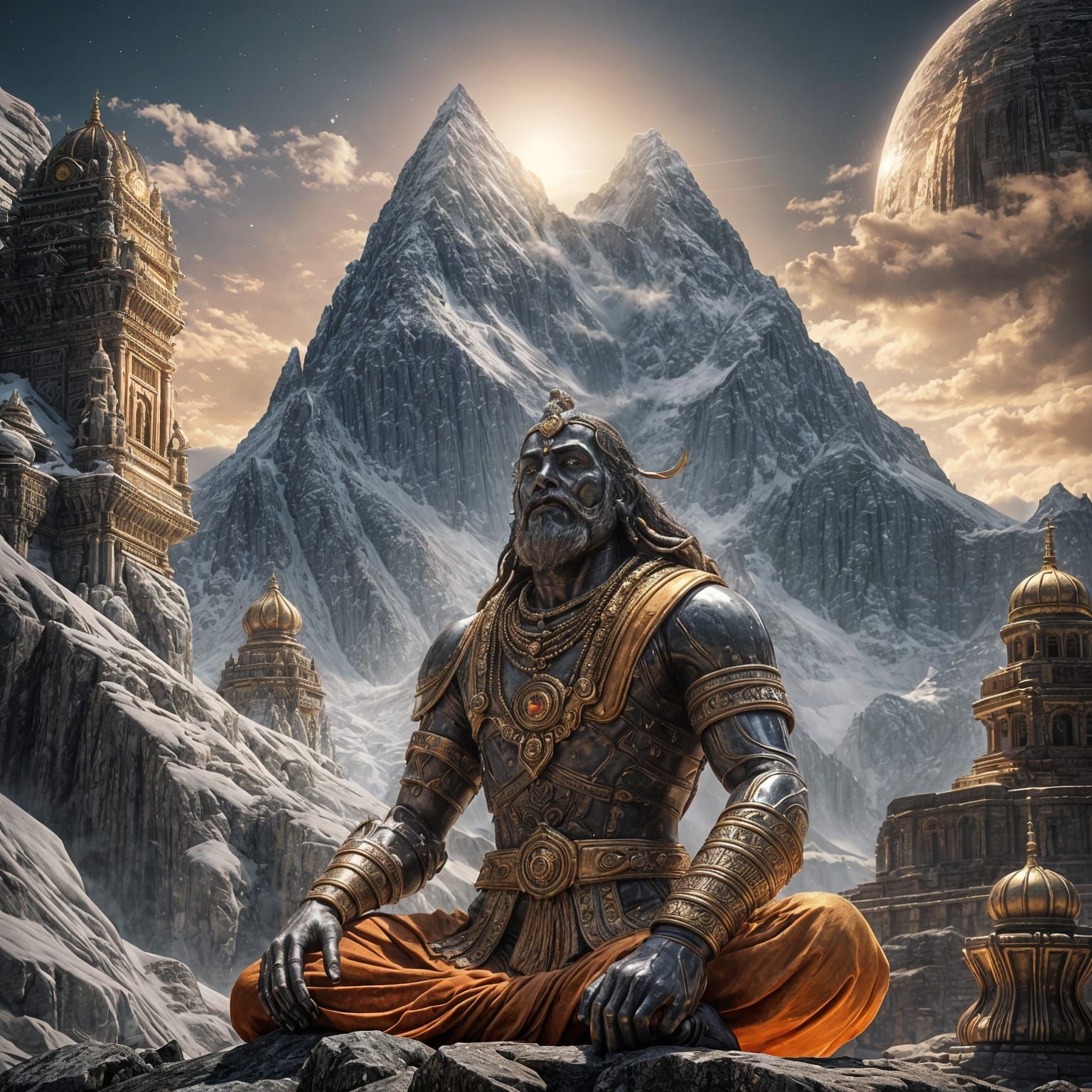 Epic Sci-Fi Rendering: Parshuram Meditating on Mount Kailash