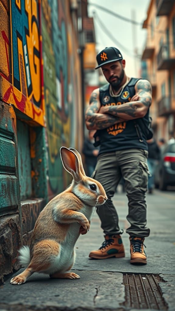 Bunny and Gangster in Urban Street Scene