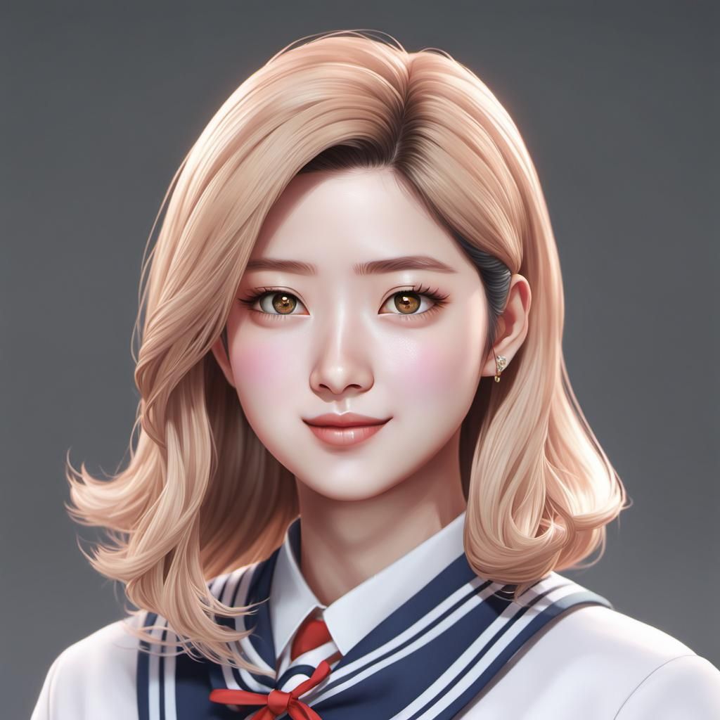 K-Pop Idol in Korean School Uniform: 3D Anime Art