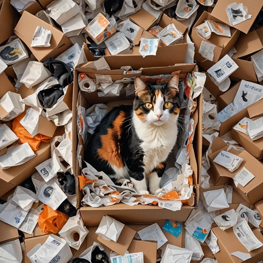 Calico Cat Chatting with Birds in a Box