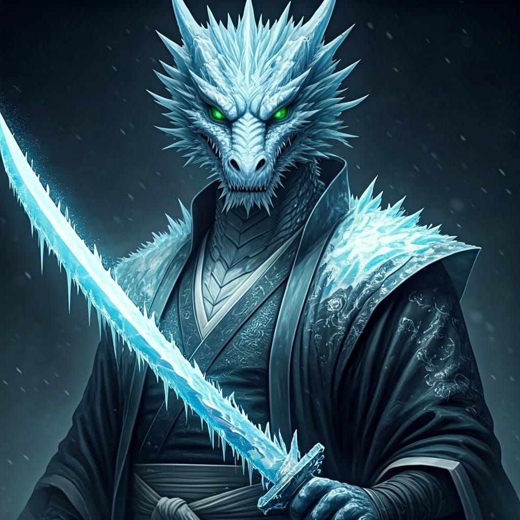 Iced Dragon Yakuza with Katana in Cyberpunk Style