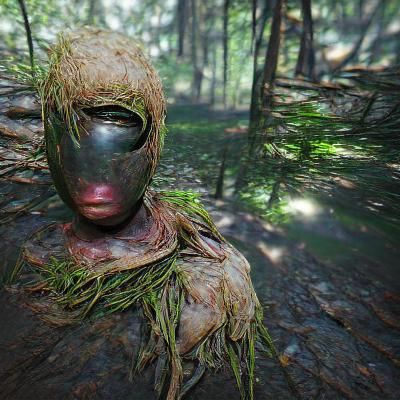 Rotting Mask in Forest, 8K Resolution
