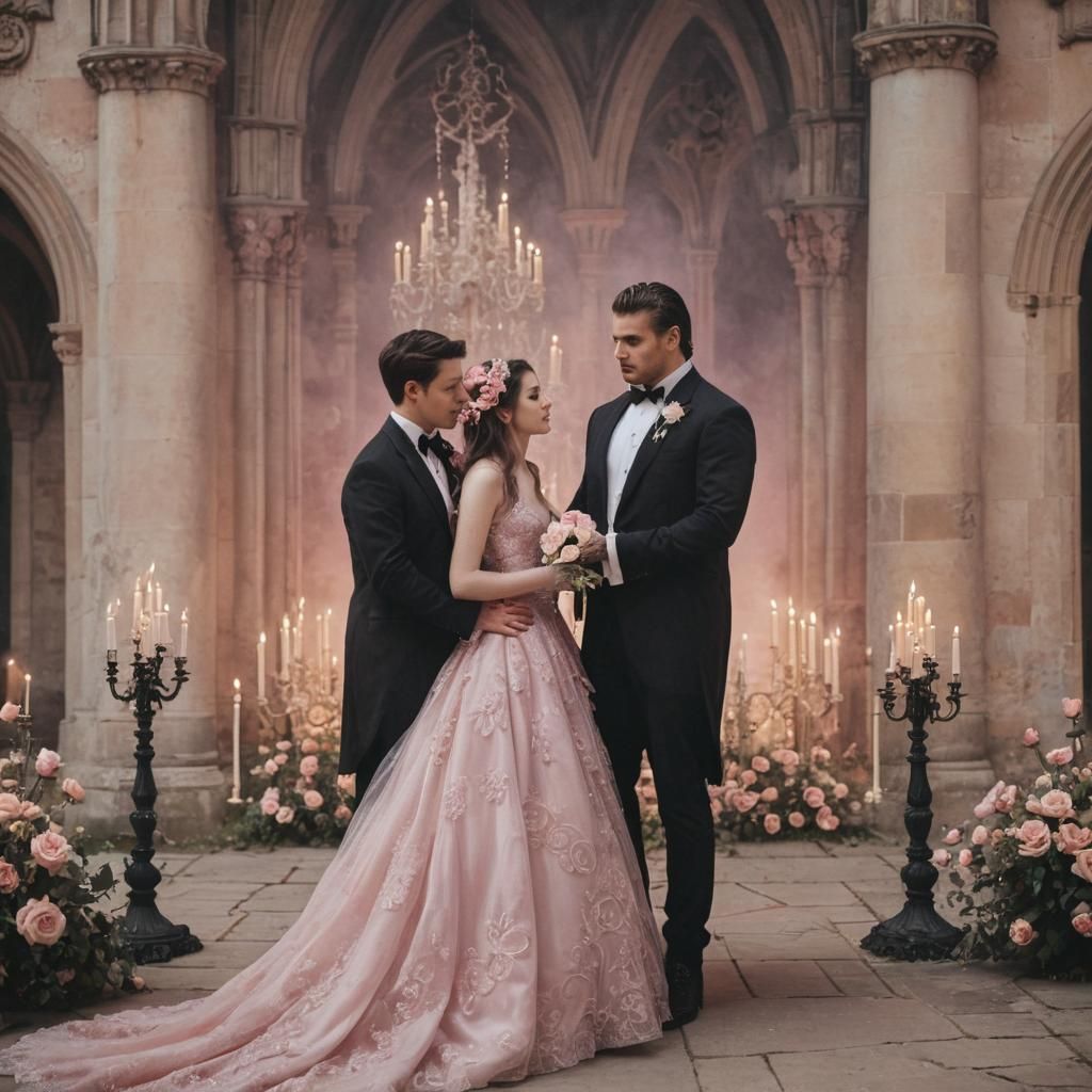 Pastel Goth wedding
Pink and black gothic castle background