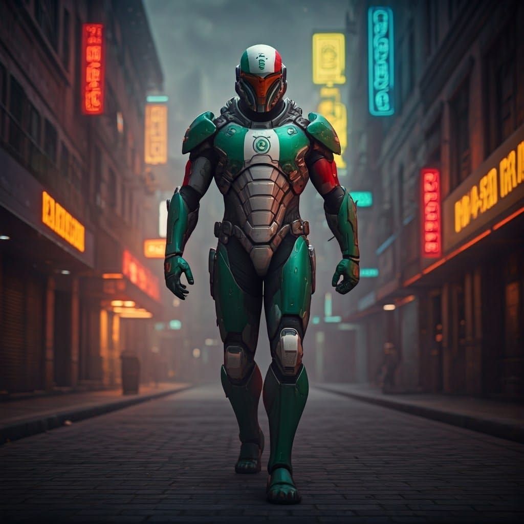 Futuristic Mexican Warrior in Cyberpunk Mexico City