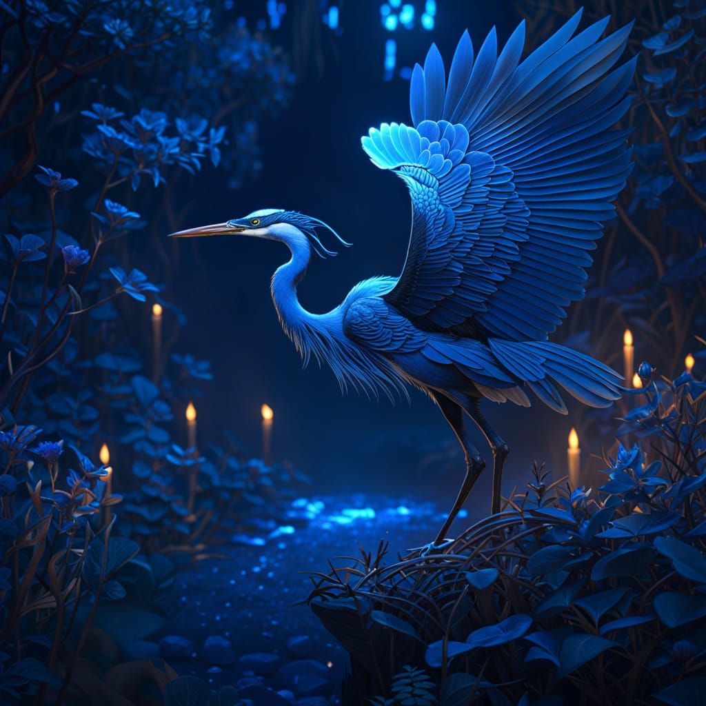 Ethereal Blue Heron in Dark Fantasy Style