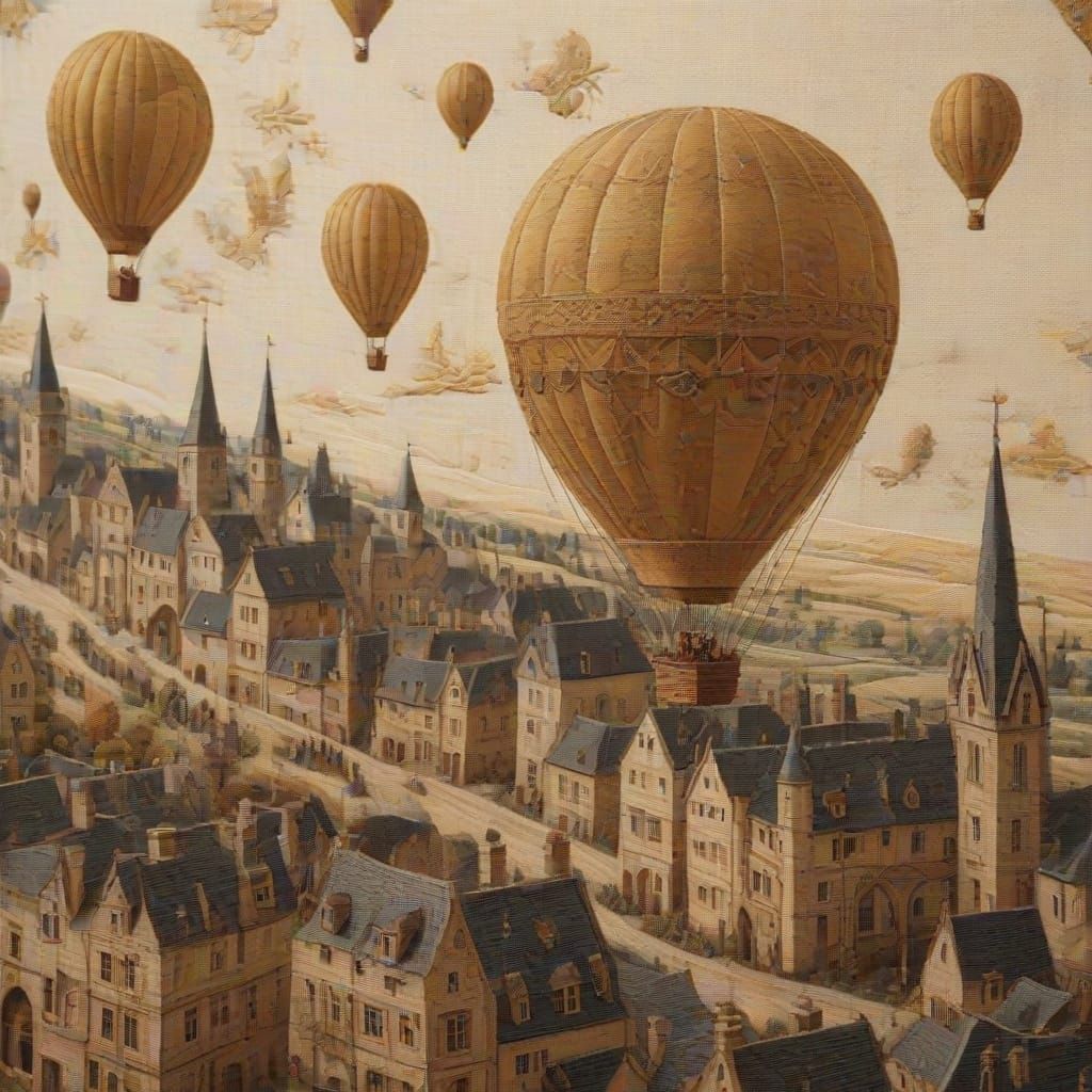 Hot Air Balloons Over Medieval City Tapestry