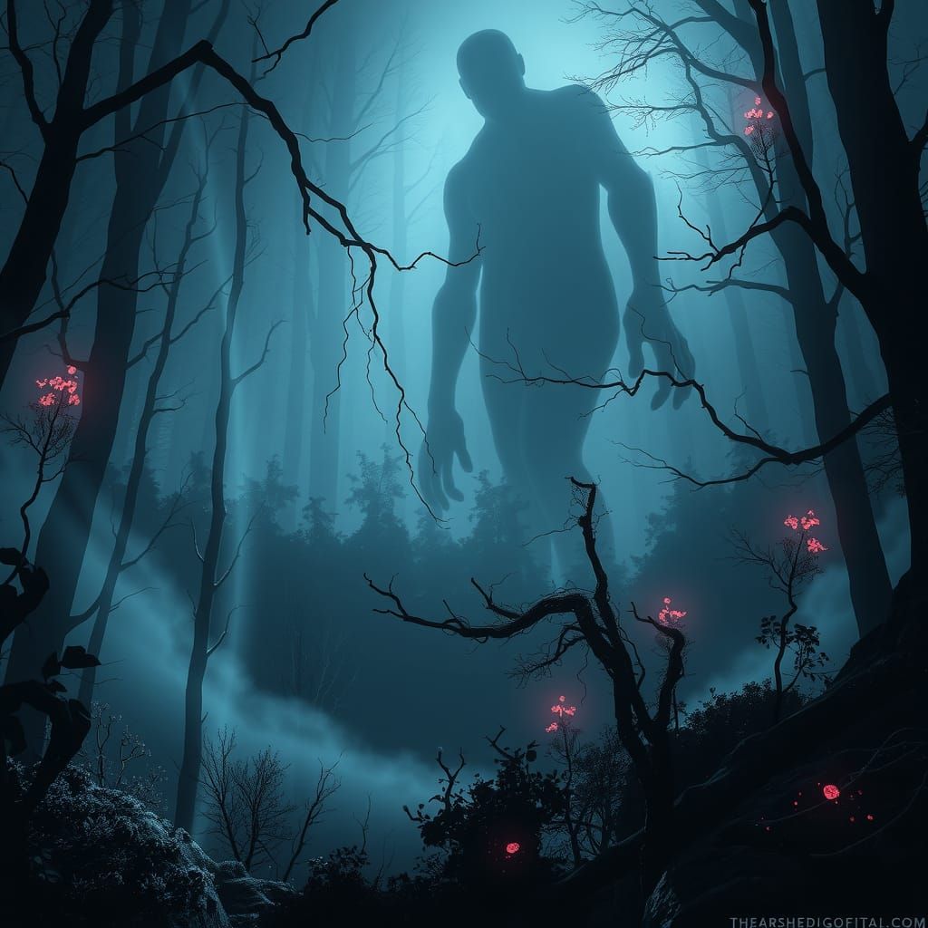Ethereal Forest: Colossal Shadow Silhouette