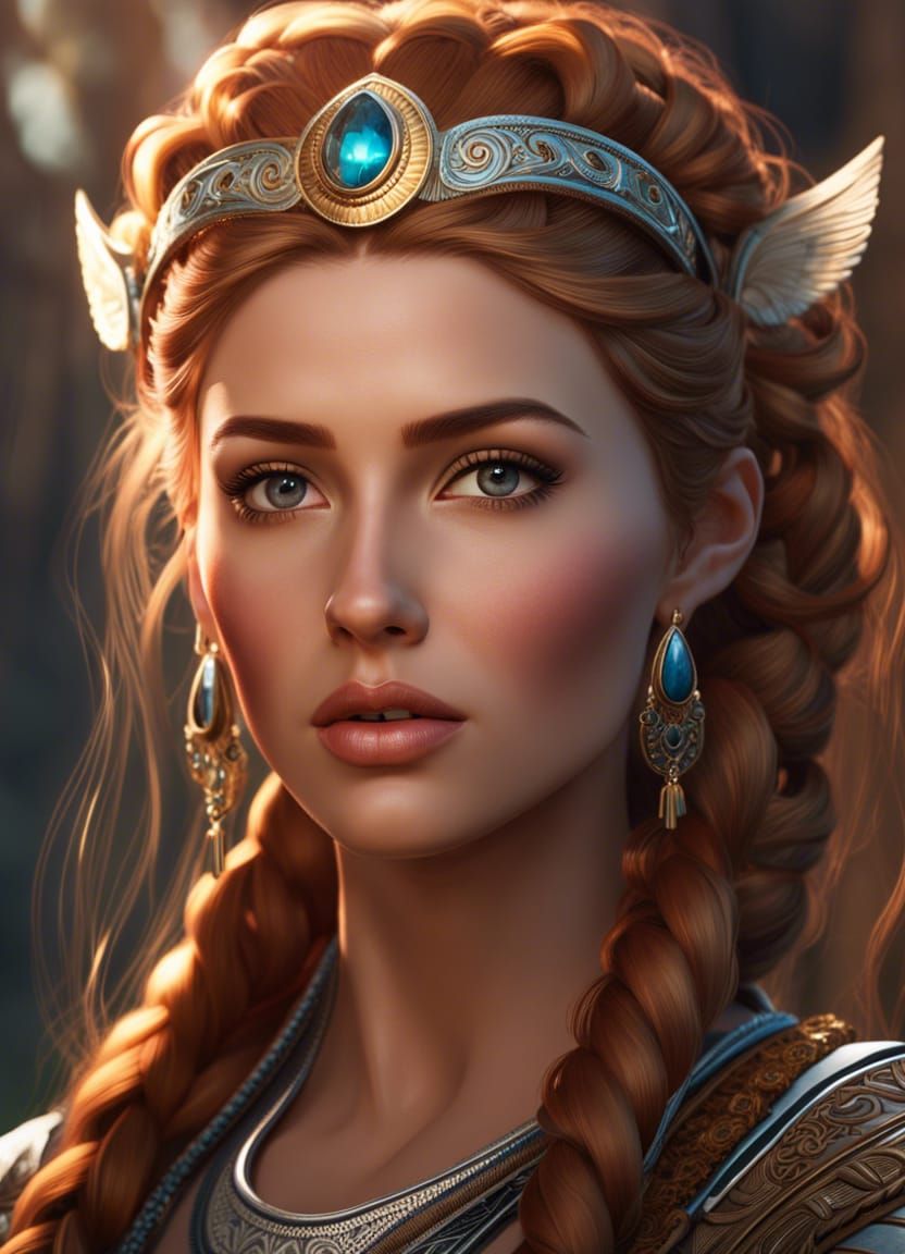 Norse Goddess Portrait in Watercolor Style