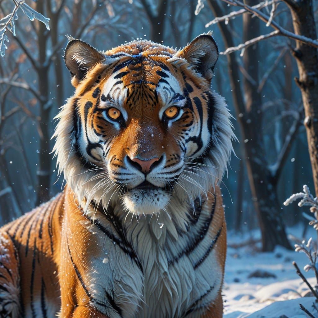 Winter Tiger Hunts in Hyperrealistic Style
