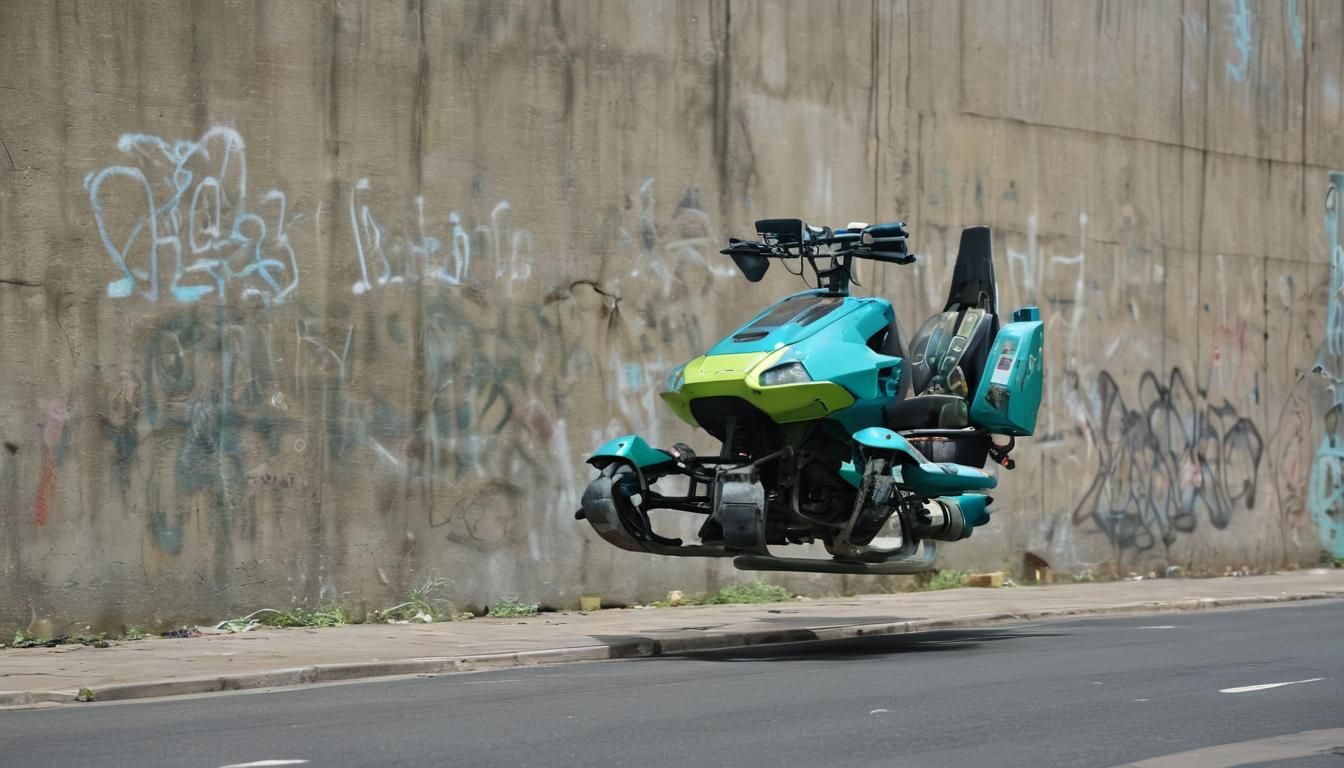 Futuristic Hover-Cycle in Brutalist Cityscape