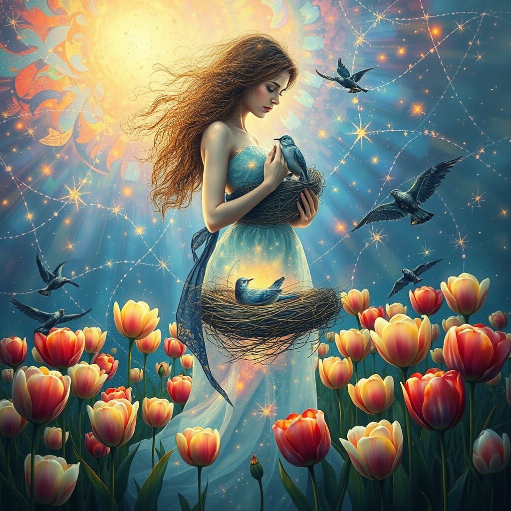 Woman Intertwined with Nature: Dreamlike Concept Art