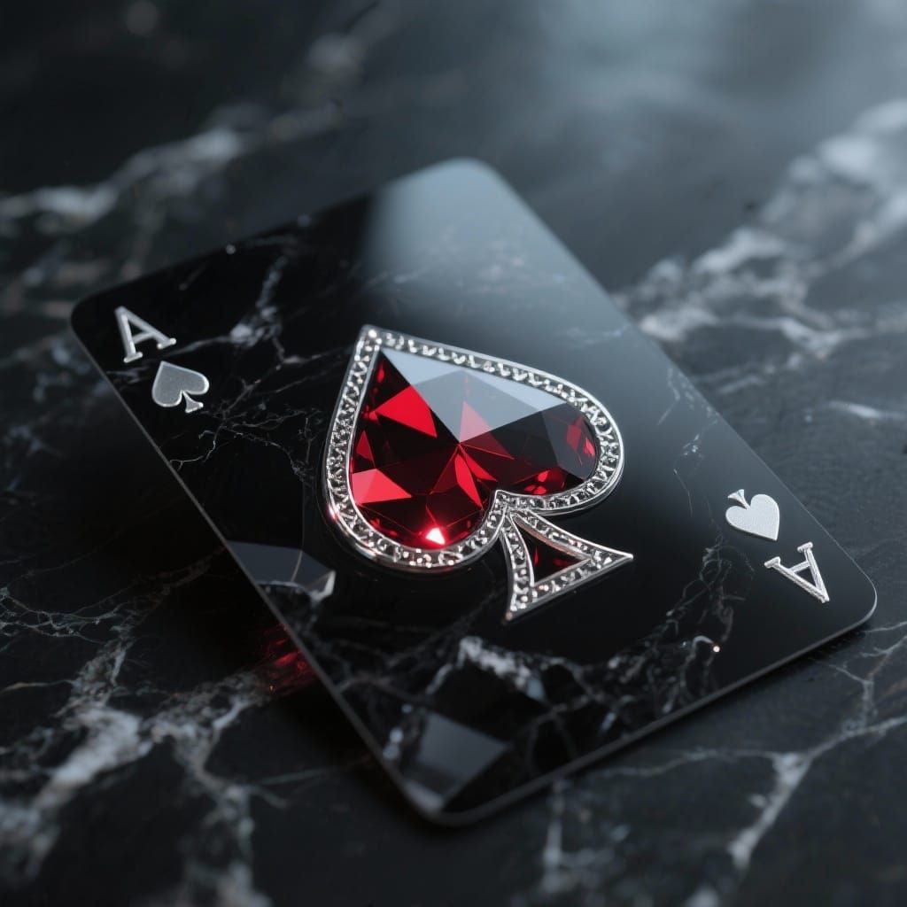 Crystal Spade Card with Crimson Symbol on Marble