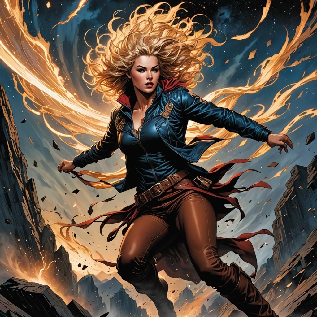 Comic Book Cowgirl Suspended in Air