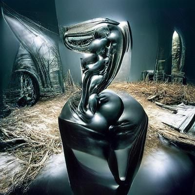 Hyperrealistic Sculpture in Penumbra, Giger Style