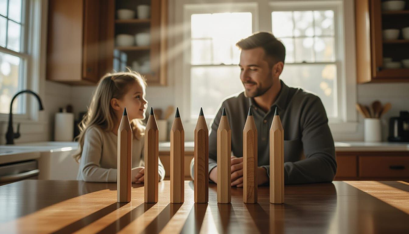 Surreal Pencil Family Portrait in Ethereal Kitchen Light