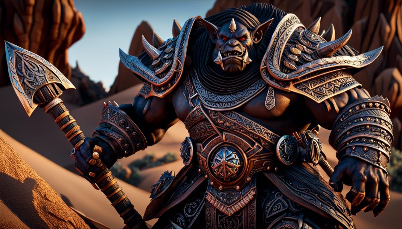 Detailed Ogre Warrior in Desert Landscape