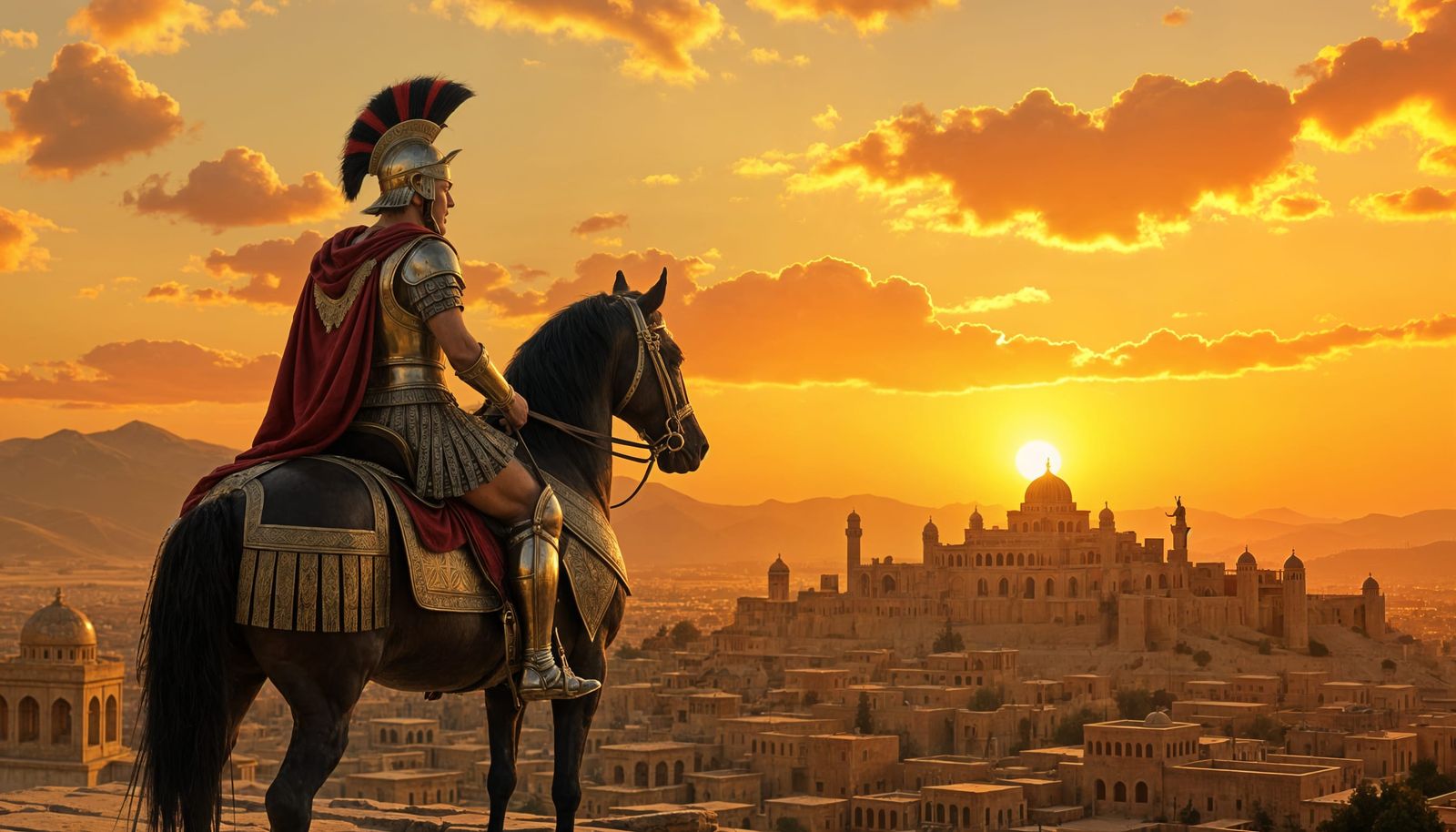 Alexander the Great Surveys Ancient Persia at Sunset