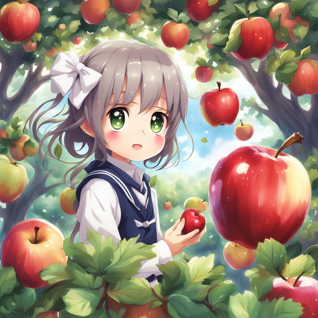 Cute Apple in Anime Style