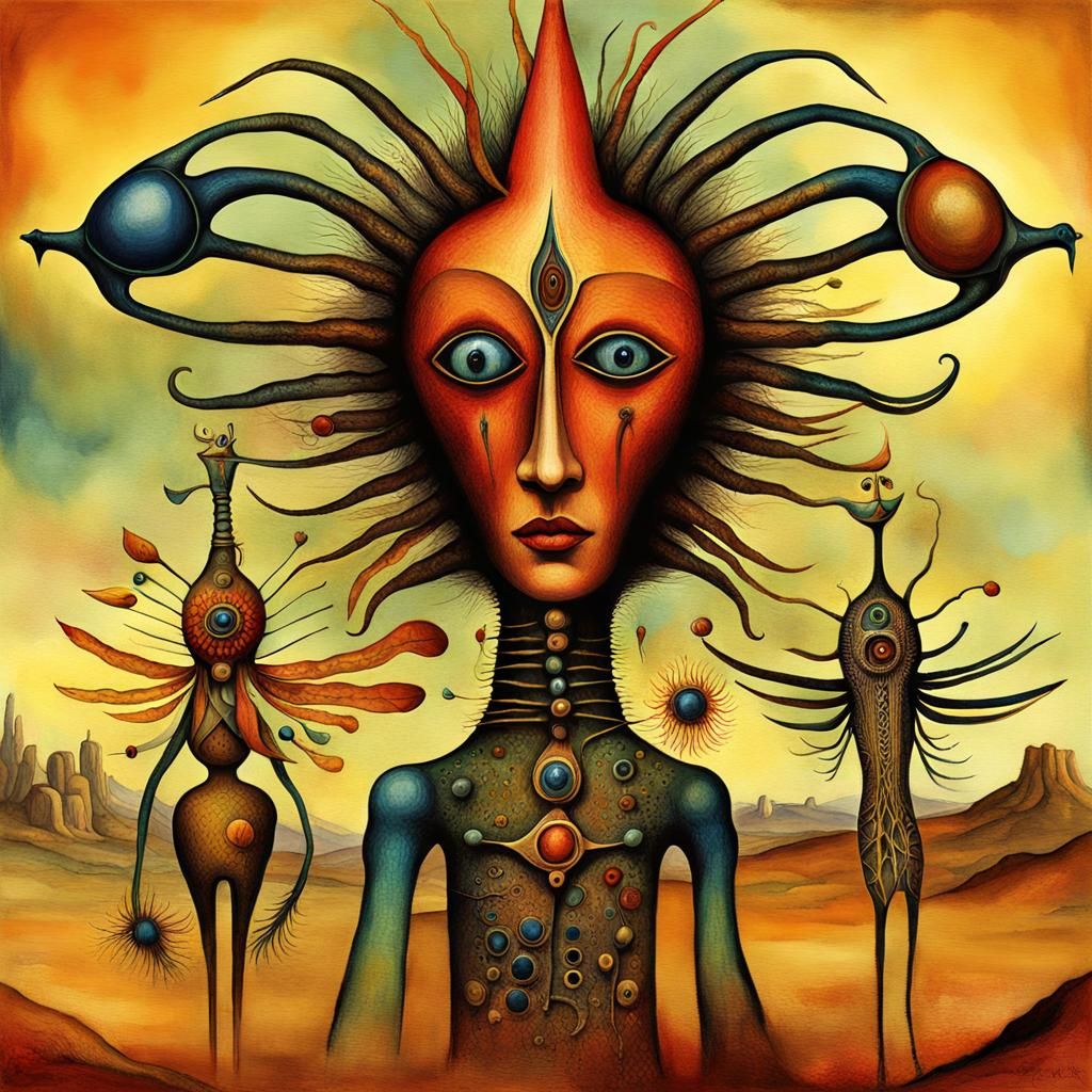 Surreal Dreamscape in Watercolor: Organicpunk Biometric Art