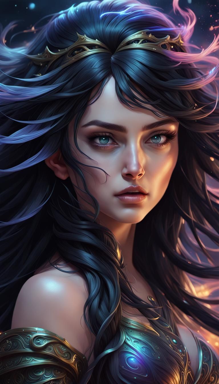 Epic Black Hair Warrior Princess: Dreamcore Splash Art