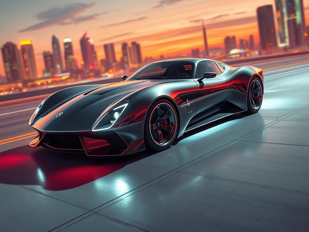 High-Tech Sports Car in Neon Cityscape