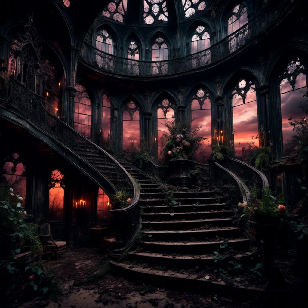 Gothic Mansion at Dramatic Sunset