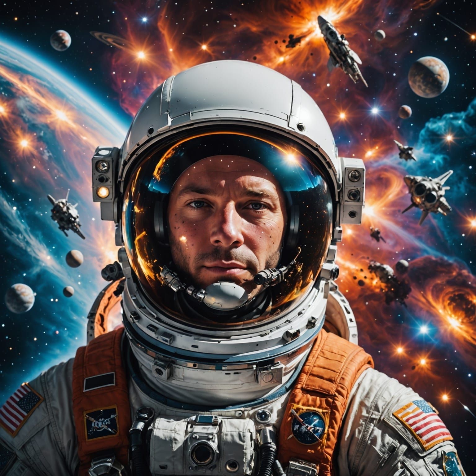 Astronaut Trapped in the Chaos of Space Battle