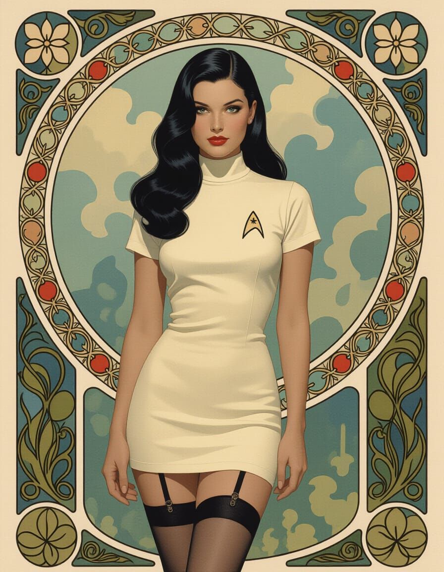 Pin-Up Woman in Star Trek Uniform, Art Nouveau & Tonalism St...