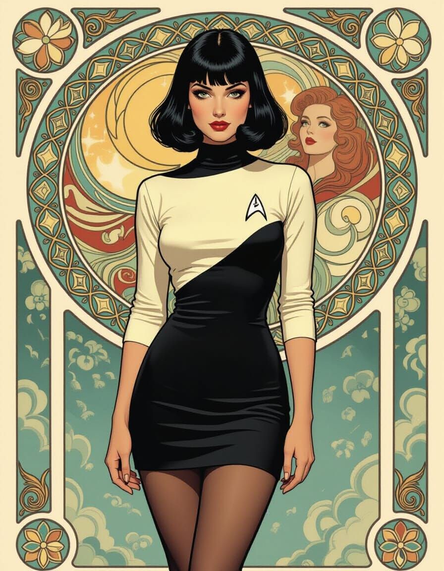 Pin-Up Woman in Star Trek Uniform as Oil Painting