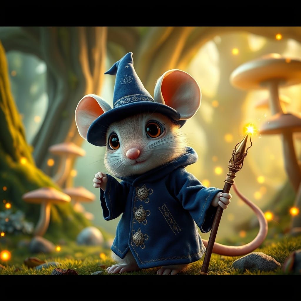Enchanted Wizard Mouse in Mystical Forest