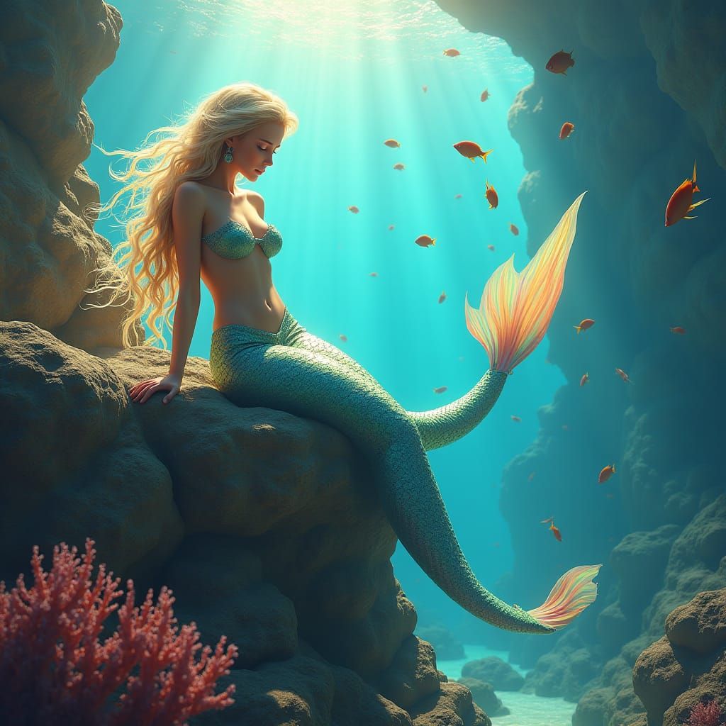 Majestic Mermaid in Mystical Realism Style