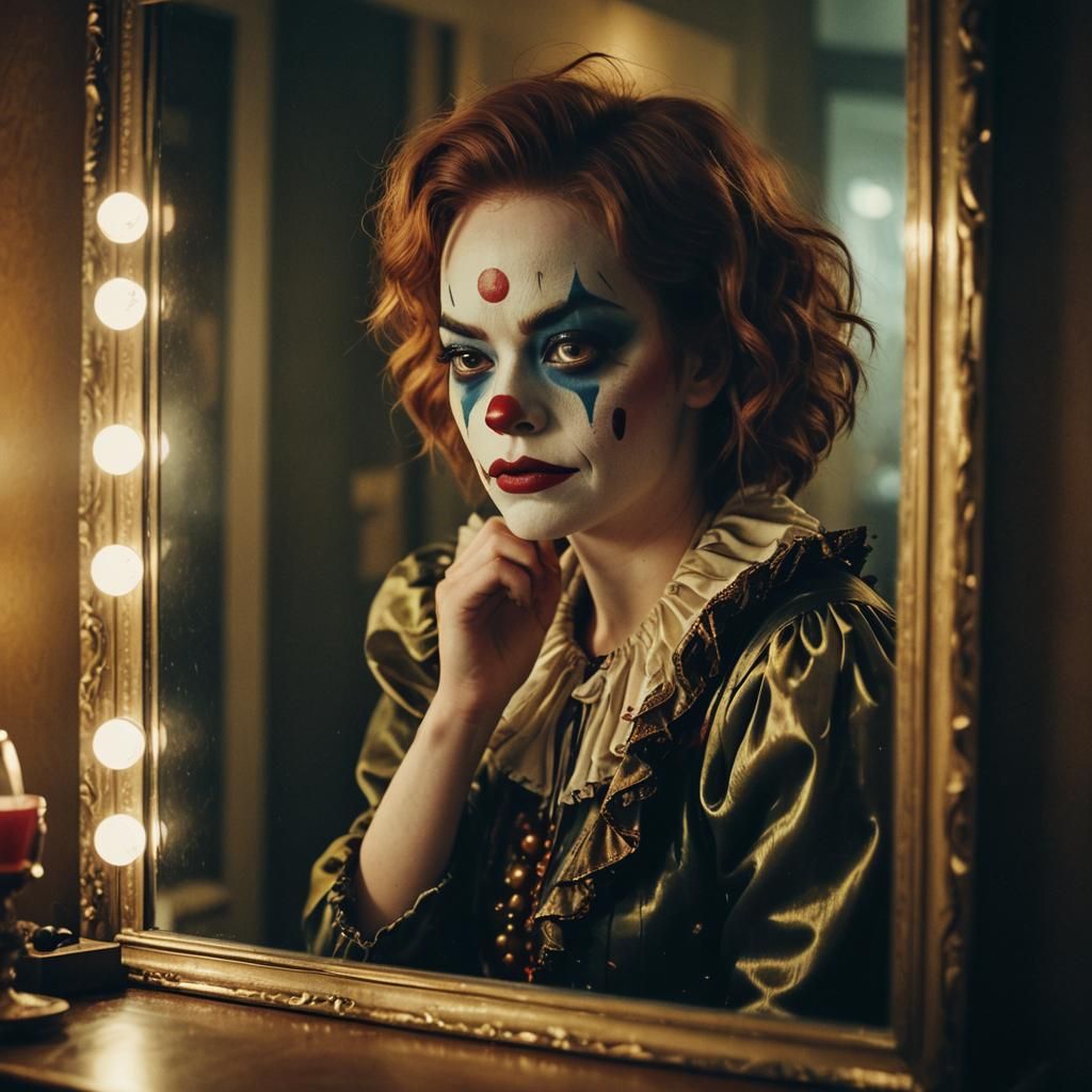 Emma Stone as Clown: Moody Film Noir Portrait