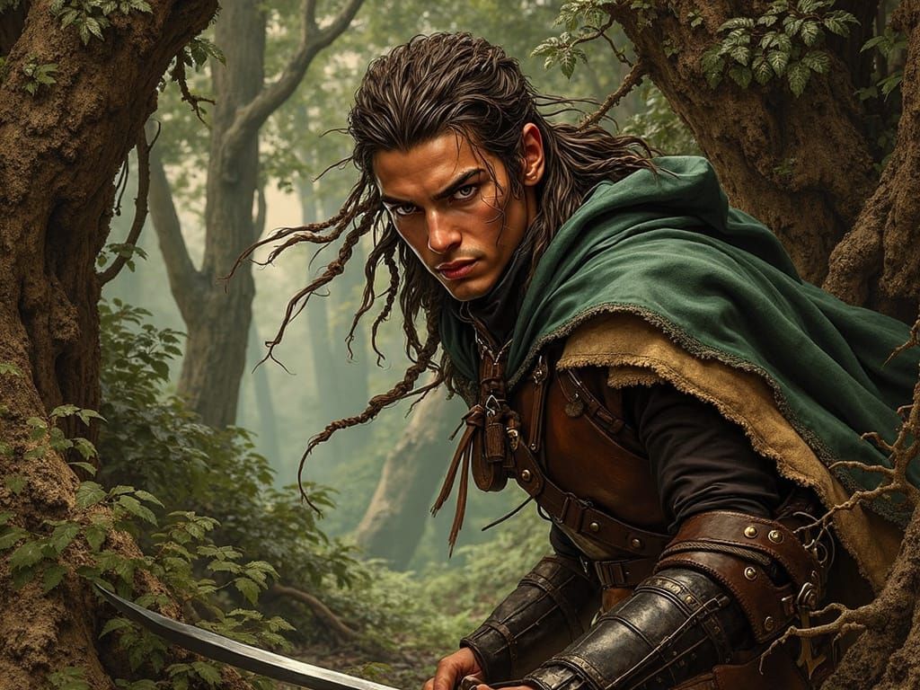 Ethereal Rogue Emerges from Ancient Forest in Realistic Deta...