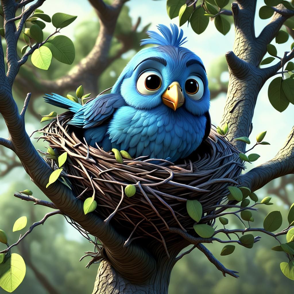 Pixar Style Lilac Breasted Roller Bird Nesting