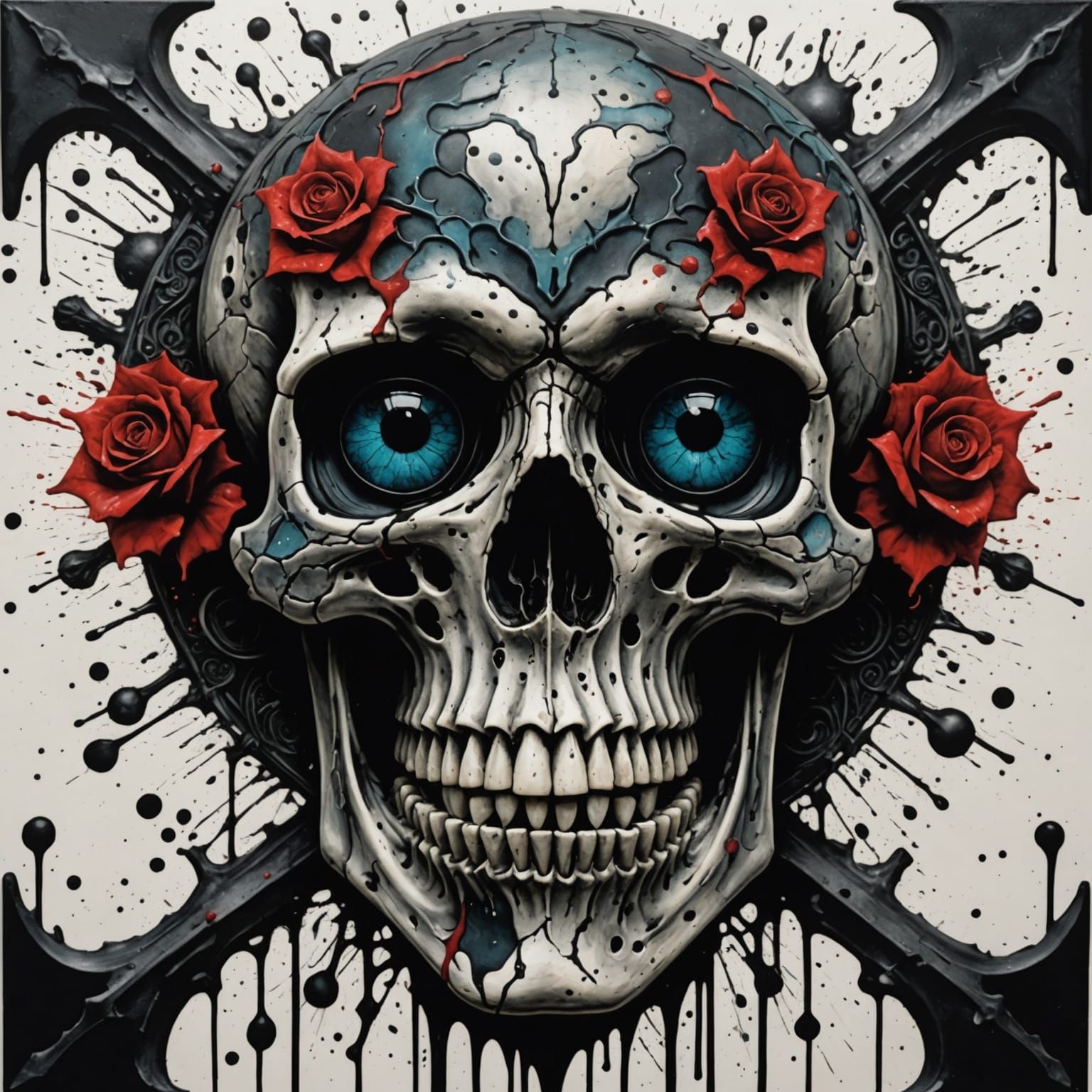 Diabolical Candy Skull with Encaustic Ink Splatters