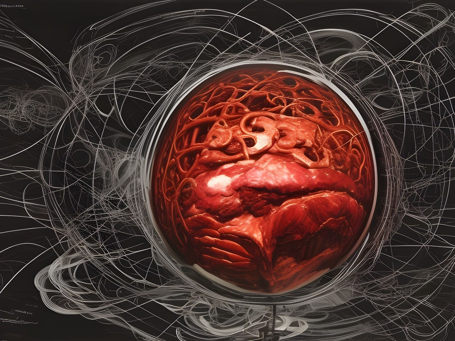 Biomechanical Sphere of Meat with Cybernetic Implants
