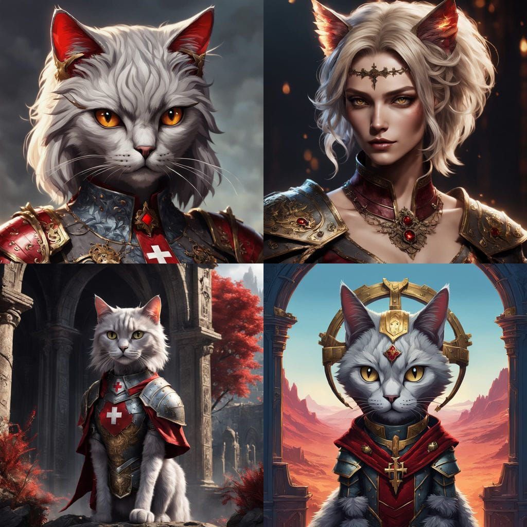 Elegant Fantasy Feline Warrior in Armor
