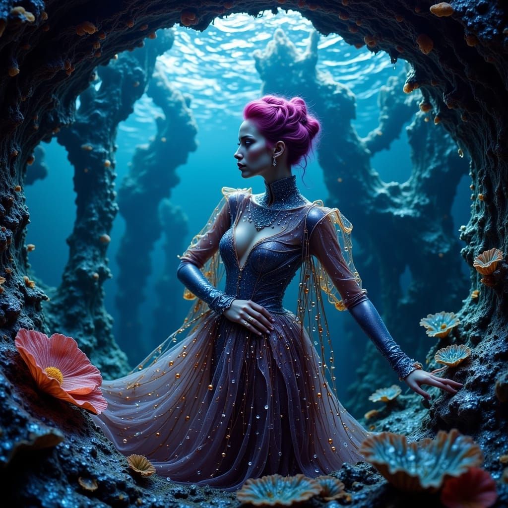 Underwater Cyberpunk Portrait Discovery as Digital Art