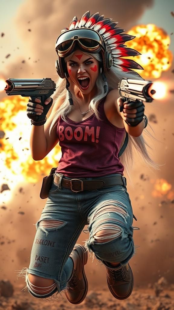 Albino Fury: Woman in Chaotic Action, as 3D Art