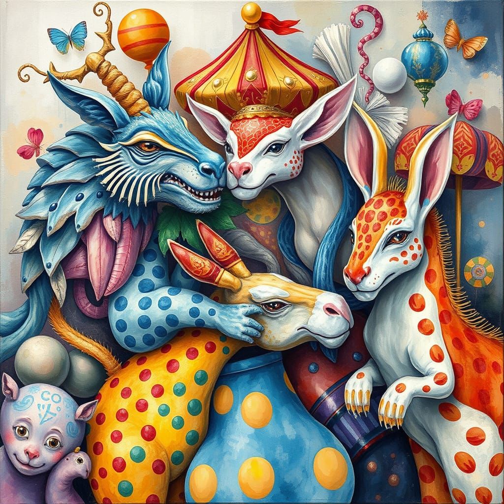 Ethereal Carnival Tapestry in Gouache Style