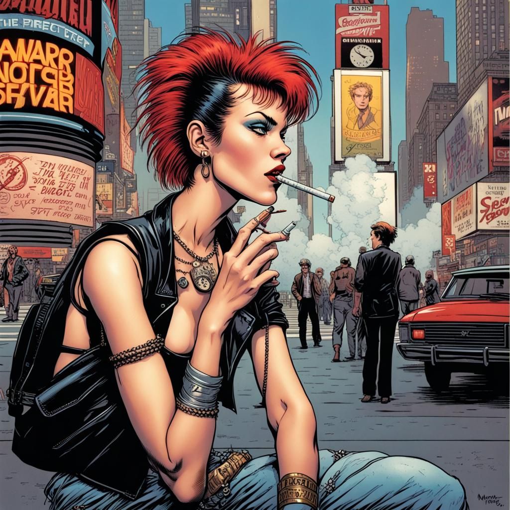 Punk Girl in Times Square: Comic Book Art