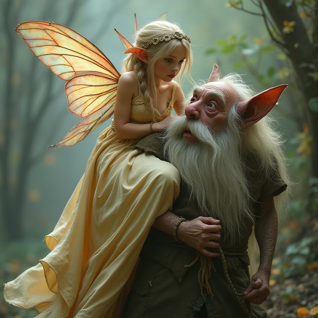 Fairy on Gnome Shoulder in Fantasy Style