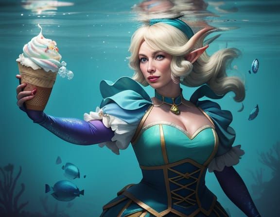 Plus-Size Elf Hunter Underwater, Dreamy Photography