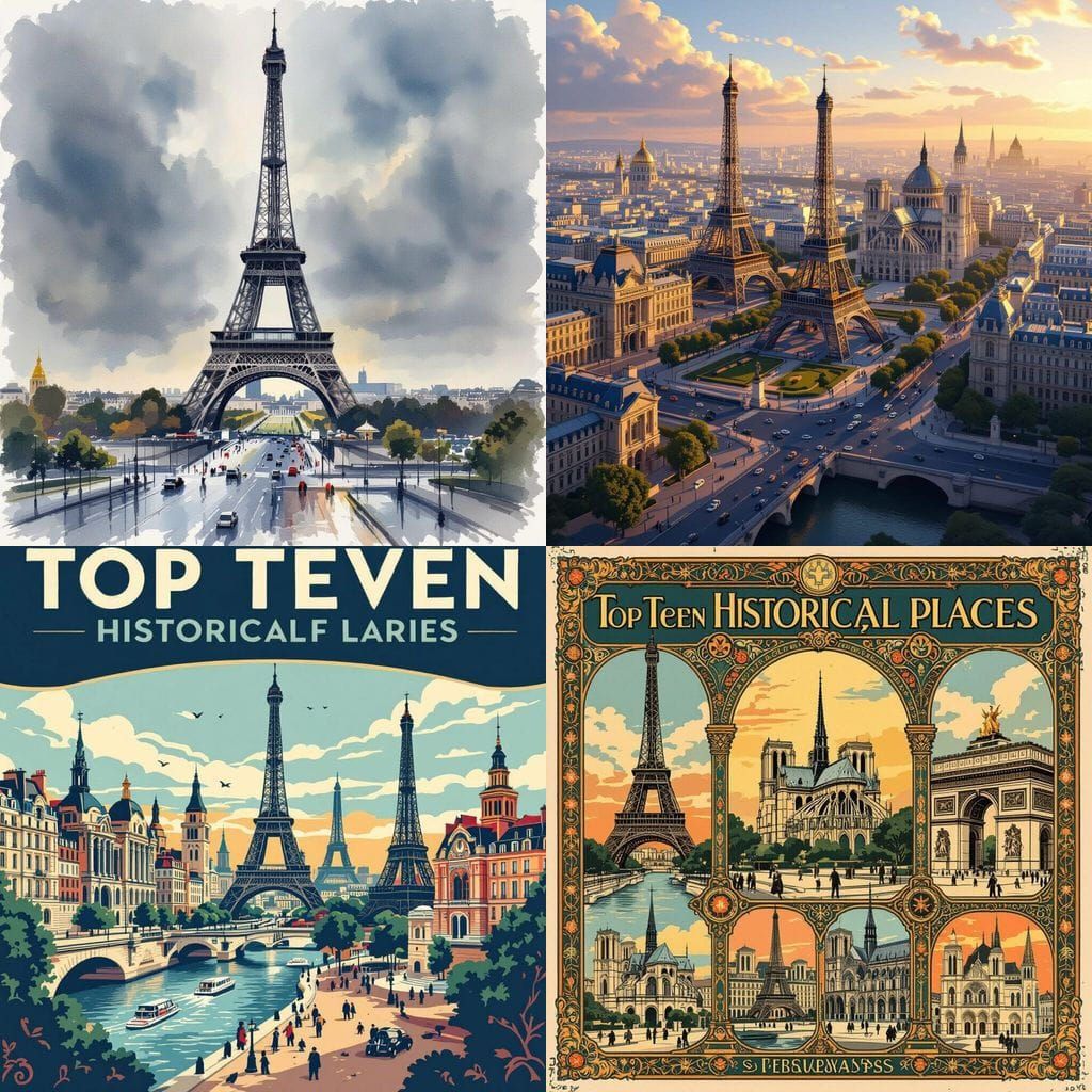 Top 10 Historical Paris Landmarks AI Art