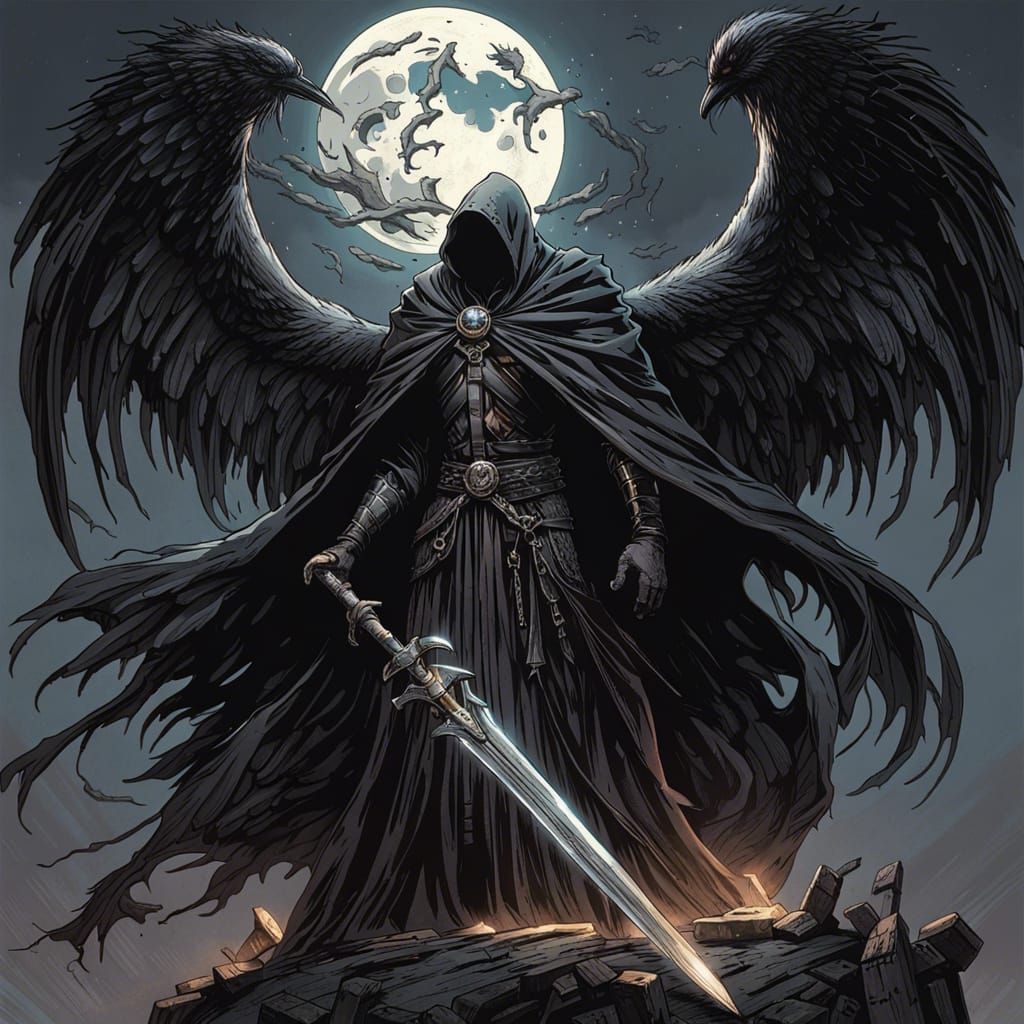 Dark Gothic Fallen Angel with Raven Wings