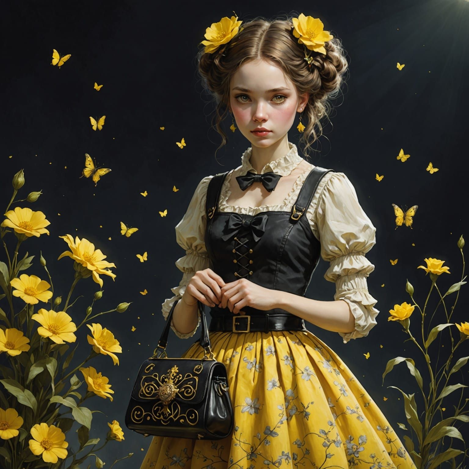 Woman with Bow in Hair, Monge and Mucha Style