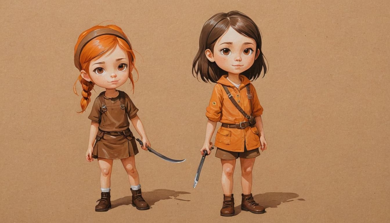 Cute Cartoon Master and Apprentice Gouache Painting